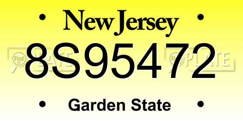 8S95472 New Jersey License Plate