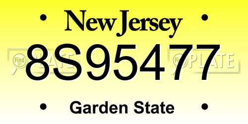 8S95477 New Jersey License Plate