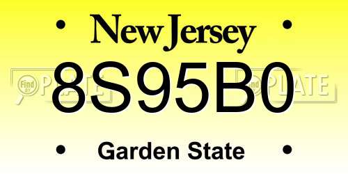 8S95B0 New Jersey License Plate