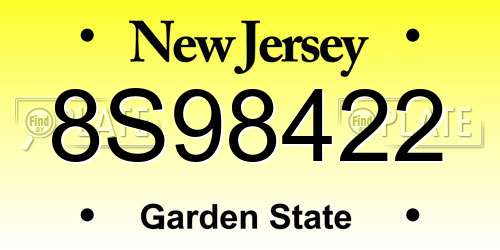 8S98422 New Jersey License Plate