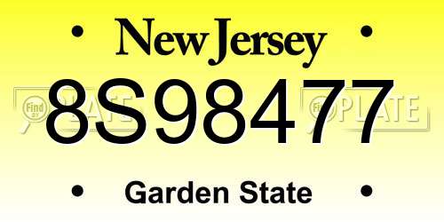 8S98477 New Jersey License Plate