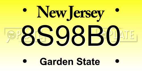 8S98B0 New Jersey License Plate