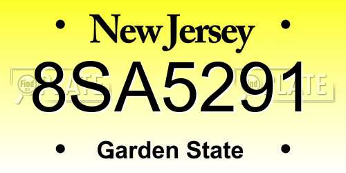 8SA5291 New Jersey License Plate