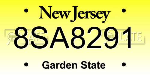 8SA8291 New Jersey License Plate