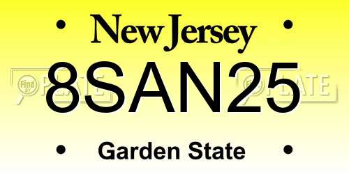 8SAN25 New Jersey License Plate