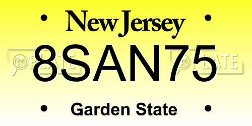 8SAN75 New Jersey License Plate