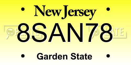 8SAN78 New Jersey License Plate