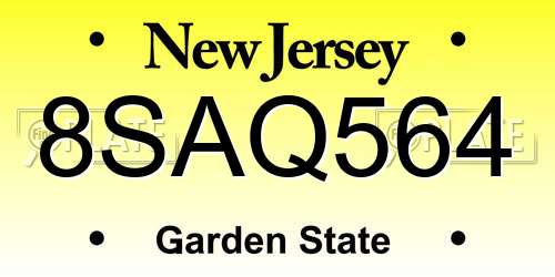 8SAQ564 New Jersey License Plate
