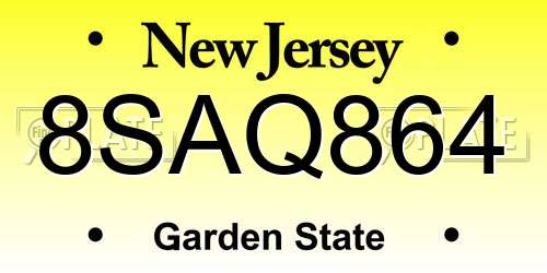 8SAQ864 New Jersey License Plate