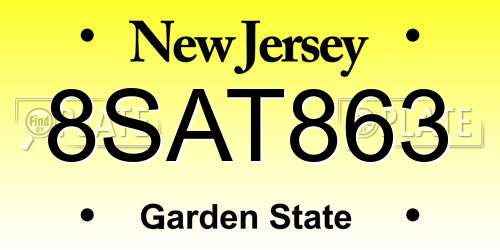 8SAT863 New Jersey License Plate