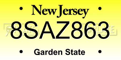 8SAZ863 New Jersey License Plate