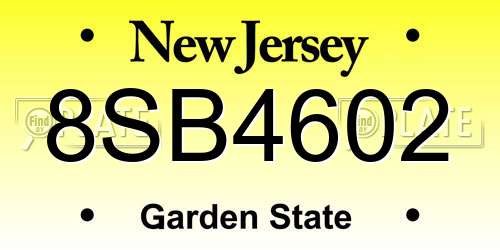 8SB4602 New Jersey License Plate