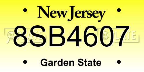 8SB4607 New Jersey License Plate