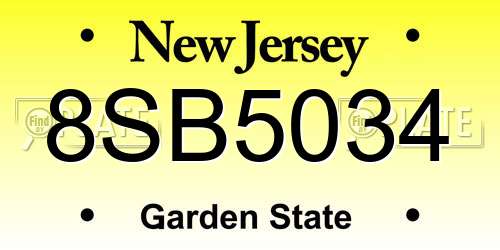 8SB5034 New Jersey License Plate