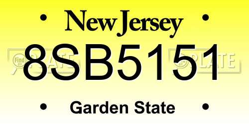 8SB5151 New Jersey License Plate