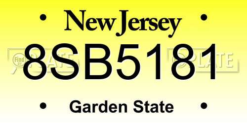8SB5181 New Jersey License Plate