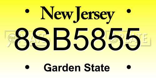 8SB5855 New Jersey License Plate