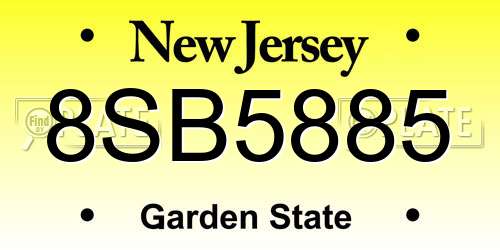 8SB5885 New Jersey License Plate
