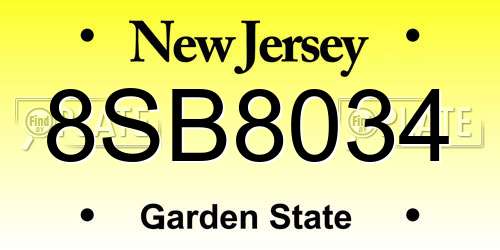 8SB8034 New Jersey License Plate