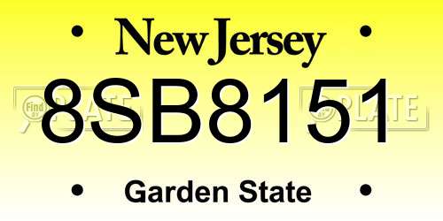 8SB8151 New Jersey License Plate