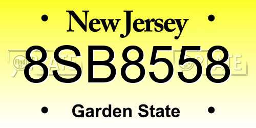 8SB8558 New Jersey License Plate