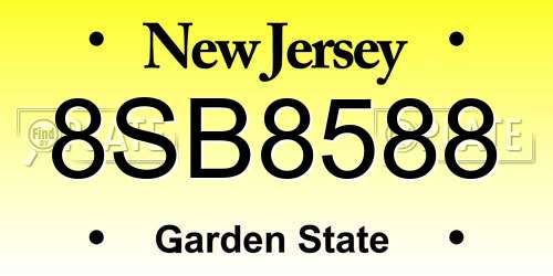 8SB8588 New Jersey License Plate