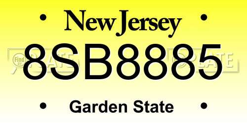 8SB8885 New Jersey License Plate