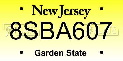 8SBA607 New Jersey License Plate