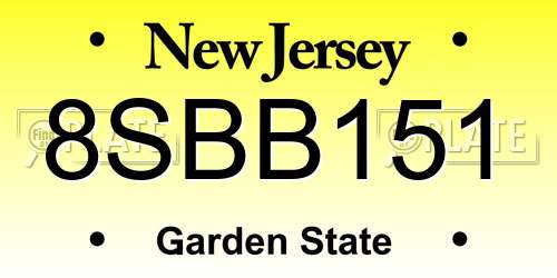 8SBB151 New Jersey License Plate