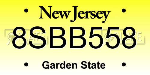 8SBB558 New Jersey License Plate