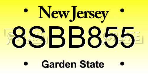 8SBB855 New Jersey License Plate