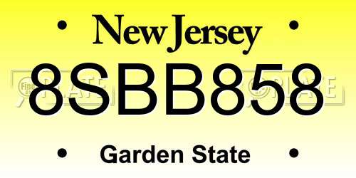 8SBB858 New Jersey License Plate