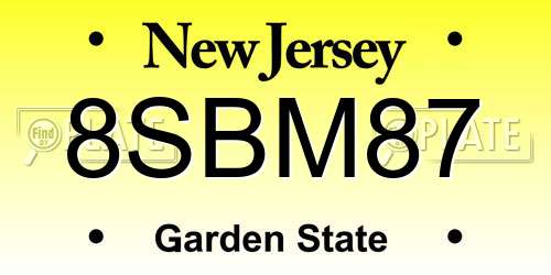 8SBM87 New Jersey License Plate