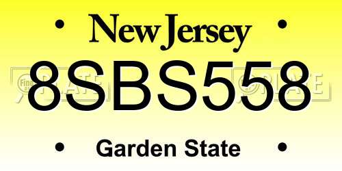8SBS558 New Jersey License Plate