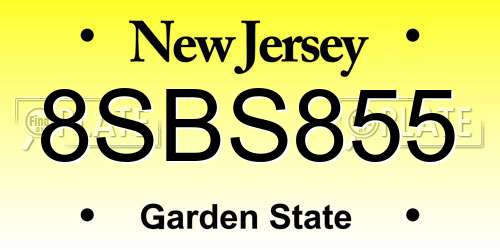 8SBS855 New Jersey License Plate
