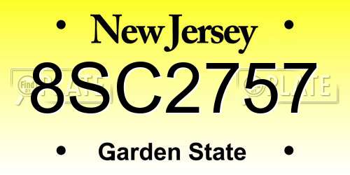 8SC2757 New Jersey License Plate