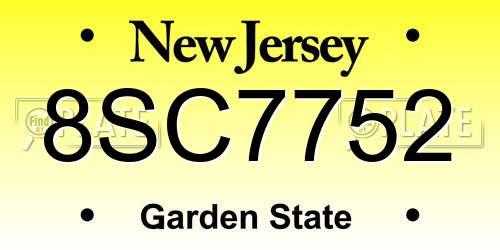 8SC7752 New Jersey License Plate
