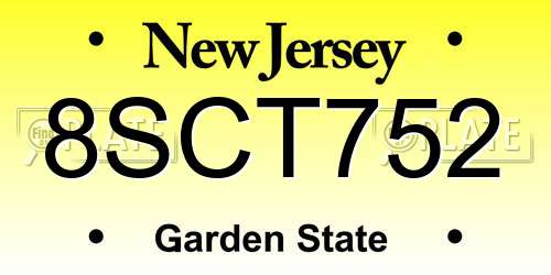 8SCT752 New Jersey License Plate
