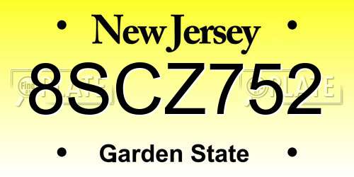 8SCZ752 New Jersey License Plate