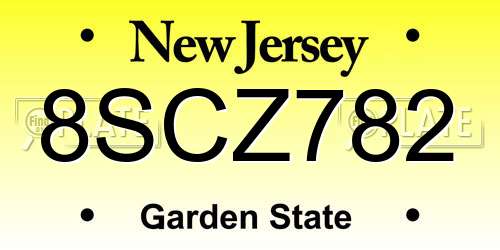 8SCZ782 New Jersey License Plate