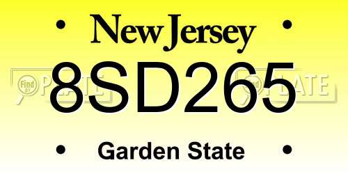 8SD265 New Jersey License Plate