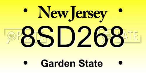 8SD268 New Jersey License Plate