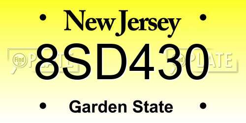 8SD430 New Jersey License Plate
