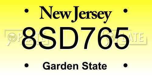 8SD765 New Jersey License Plate