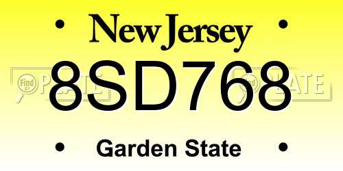 8SD768 New Jersey License Plate