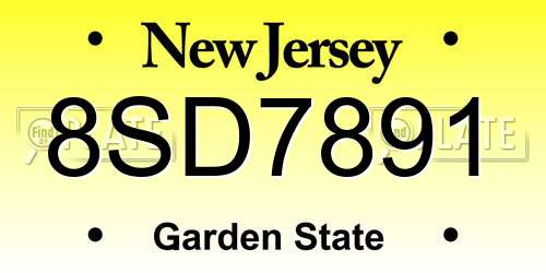 8SD7891 New Jersey License Plate