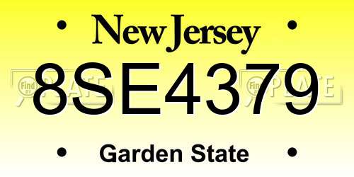 8SE4379 New Jersey License Plate