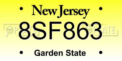 8SF863 New Jersey License Plate