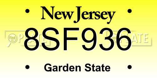 8SF936 New Jersey License Plate
