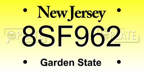 8SF962 New Jersey License Plate
